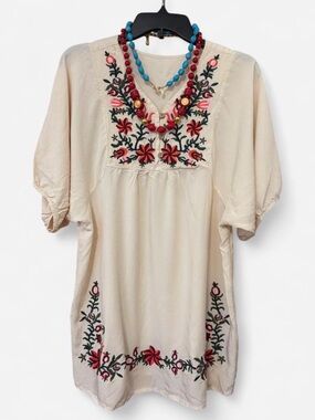 Embroidered Boho Peasant Dress